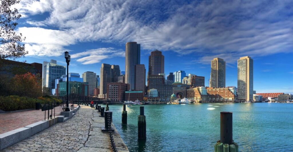 The Boston skyline from the Harbor.