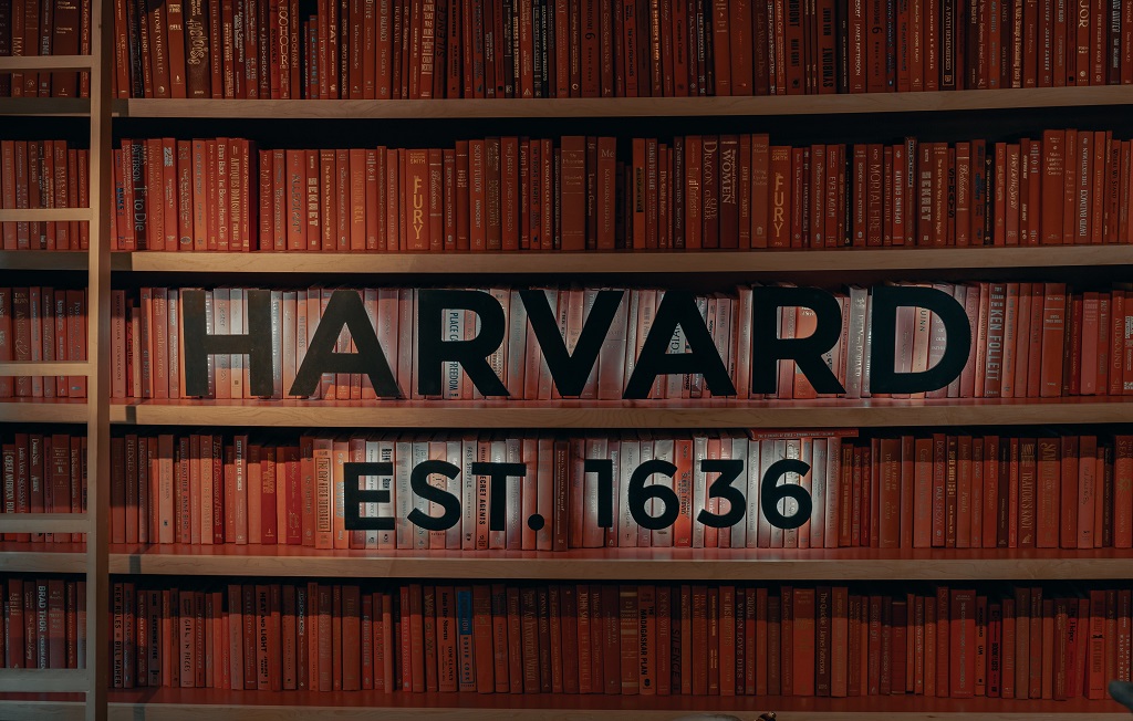 A bookshelf at Harvard University.