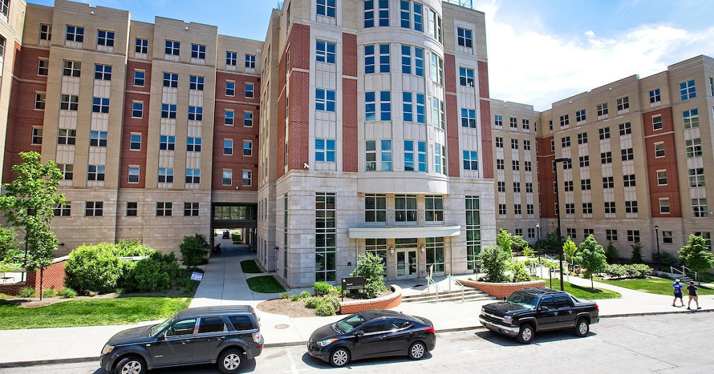 The outside of an apartment style dorm at the University of Kentucky.