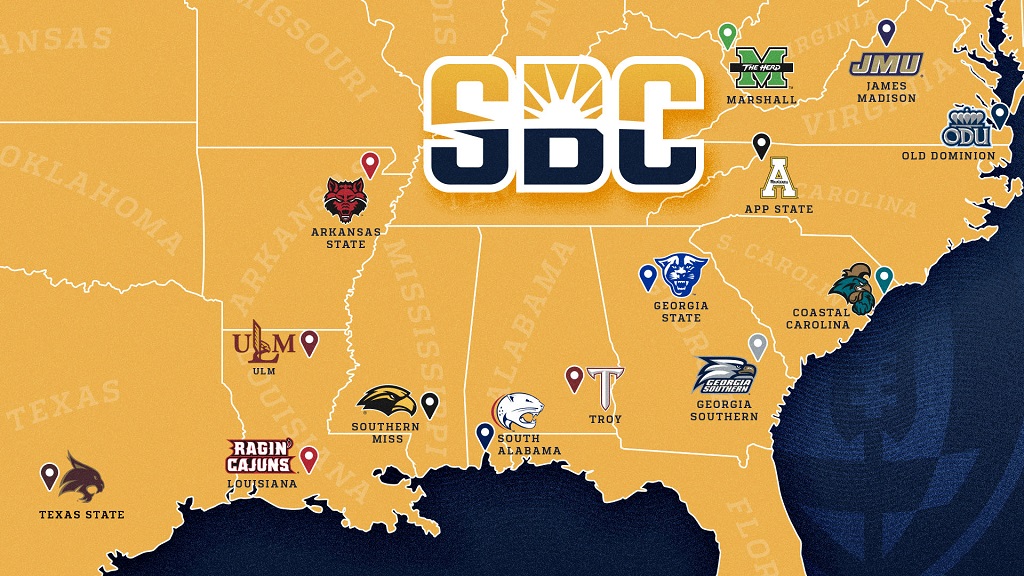 The 14 schools of the Sun Belt conference.